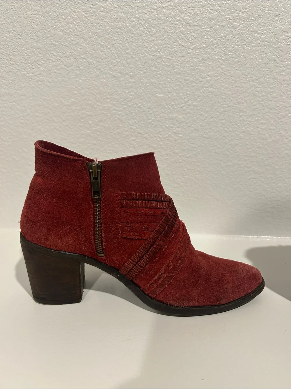 Buckle Red Suede Fringe Tassel Ankle Boot
